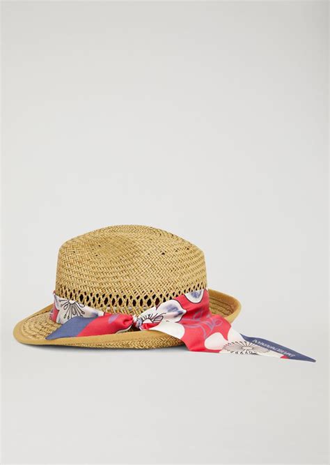 Straw Hat With Scarf Woman Emporio Armani