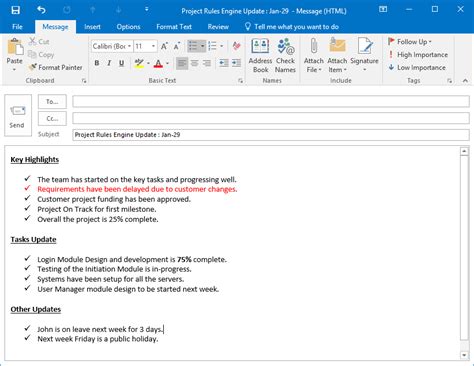 Project Status Update Email Sample Templates And