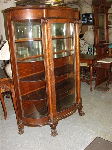 Antique Curved Glass Claw Foot China Cabinet