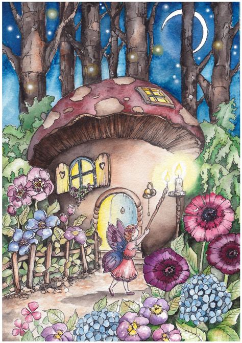 Fairy Night Garden Nursery Print Faerie Fantasy Watercolour By