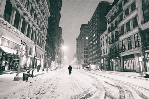New York City Snow Empty Streets At Night Photograph
