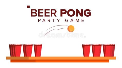 Beer Pong Game Vector Alcohol Party Game Red Cups And Ping Pong Ball