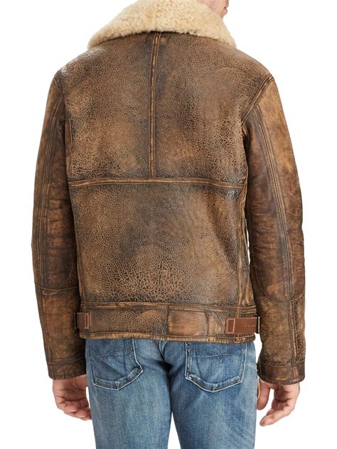 Polo Ralph Lauren Shearling Trimmed Leather Bomber Jacket In Brown For