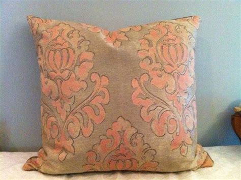 Euro Sham 27 X 27 Pillow Cover With Taupe And Peach Damask Upholstery