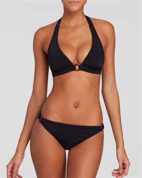 Shoshanna Black Solid Ring Halter Bikini Top In Black Lyst