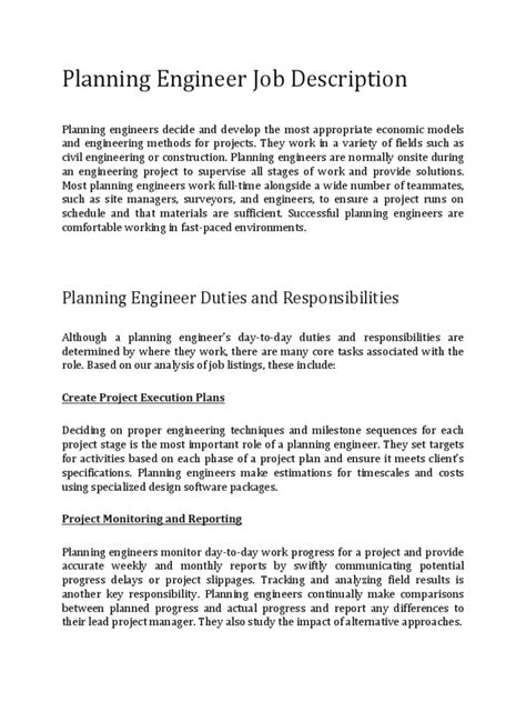 Planning Engineer Job Description Pdf Project Management Engineering