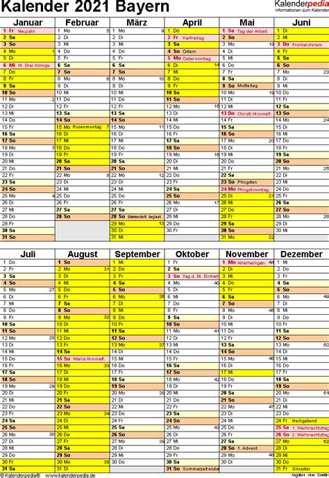 Kalender 2021 bayern als pdf oder excel. Kalender 2021 Bayern: Ferien, Feiertage, Excel-Vorlagen