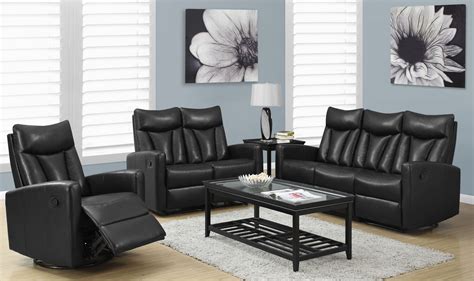 87bk 3 Black Bonded Leather Reclining Living Room Set From Monarch