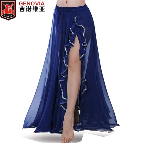 Women Belly Dance Chiffon Skirt Professional Belly Dance Costume Waves Skirt Dress With Slit