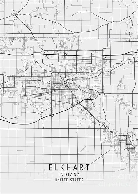 Elkhart Indiana Us Gray City Map Digital Art By Tien Stencil Fine
