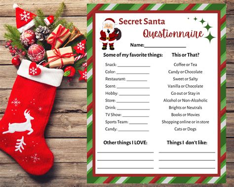 Secret Santa Questionnaire Printable Secret Santa Form Secret Santa