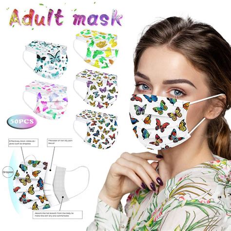 Buy 50pc Adults Butterfly Printed Mask Disposable Protective Face
