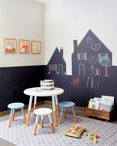 Minimalist Kids Playroom With Chalkboard Wall Homemydesign