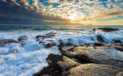 Nature Waves Sea Clouds Rock Water Wallpapers Hd Desktop And