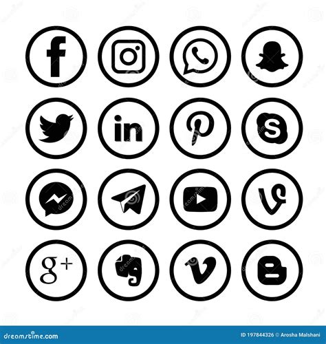 Set Of Popular Social Media Web Icons Black Isolated On White