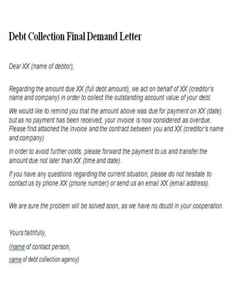 Debt Collection Demand Letter Sample