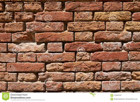 Ancient Red Brick Wall Texture Background Sunlight Stock