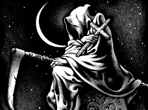 Wallpaper Illustration Artwork Moon Cross Grim Reaper Dance