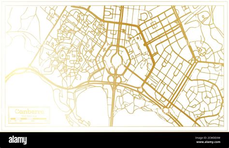 Mapa De La Ciudad De Canberra Australia En Estilo Retro En Color Dorado