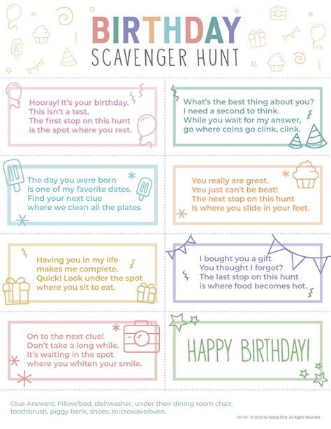 Printable Scavenger Hunt Birthday Indoor Treasure Hunt Clues Birthday