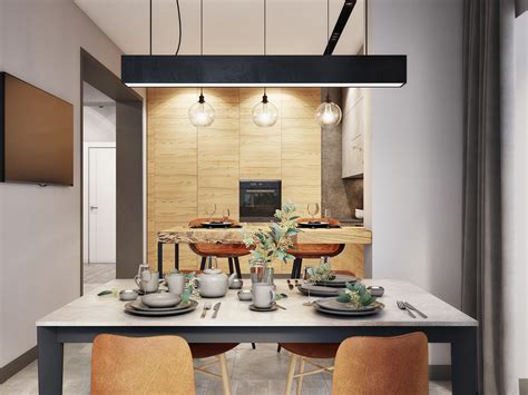 Abstract panoramic web 3d room interior with brick wall with spotlights shining down. visualization of the apartment in grunge style on Behance