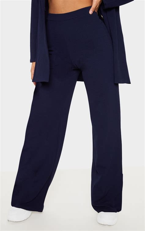 Navy Wide Leg Trouser Trousers Prettylittlething Usa