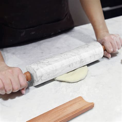 Marble Rolling Pins Inch White Heavy Weight With Wood Base For Baking Chefs Ebay