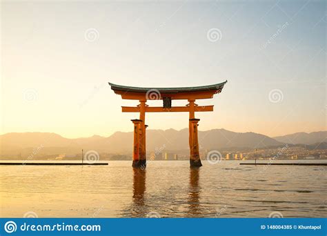 Floating Torii Gate Of Itsukushima Shrine At Miyajima Island Stock
