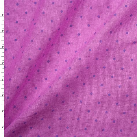 Cali Fabrics Blue Polka Dots On Bright Lilac Lightweight Linen Fabric By The Yard