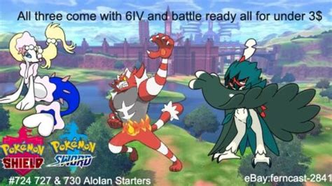 Pokémon Sword And Shield Shiny Alolan Starters Bundle 6iv Battle Ready
