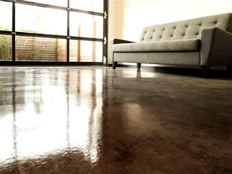 A simple bedroom with concrete walls and floor to ceiling window. How to Apply an Acid-Stain Look to Concrete Flooring | how ...