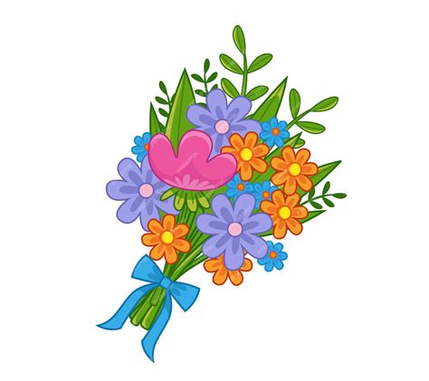 Premium Vector Cartoon Cute Bouquet Of Pink Blue And Orange Flowers
