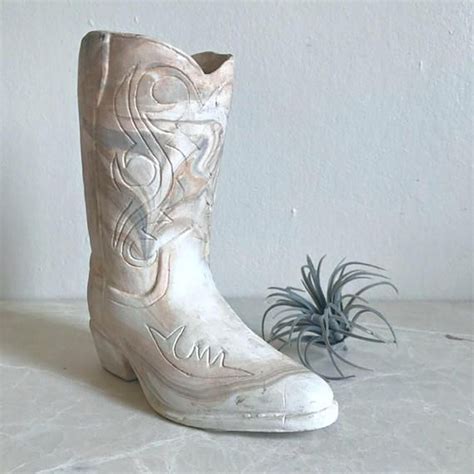 South West Cowboy Boot Shaped Pottery Vase Succulent Planter Etsy