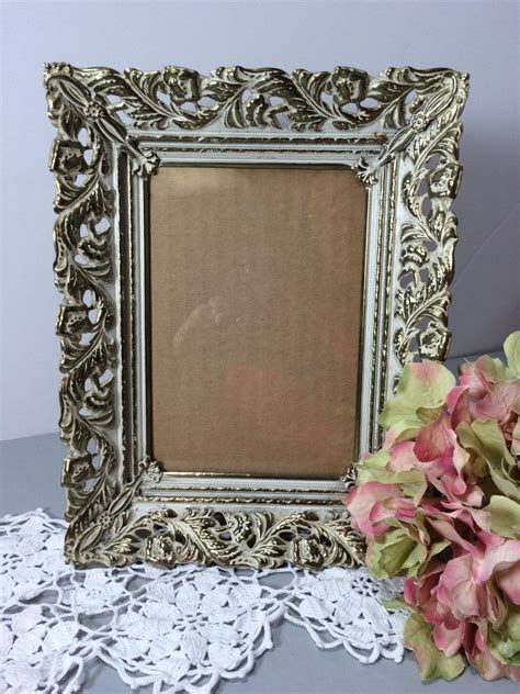 Gold Picture Frame Gold Filigree White Wash Picture Frame 5x7 Etsy