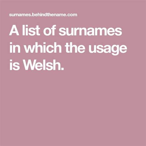 A List Of Surnames In Which The Usage Is Welsh Surnames Welsh