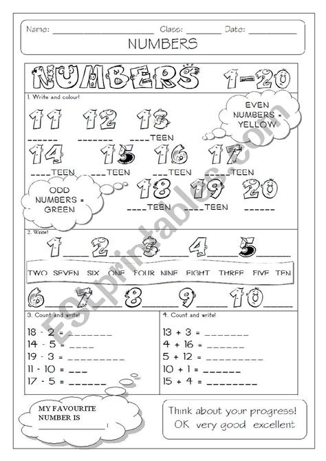 Worksheet For Numbers 1 To 20