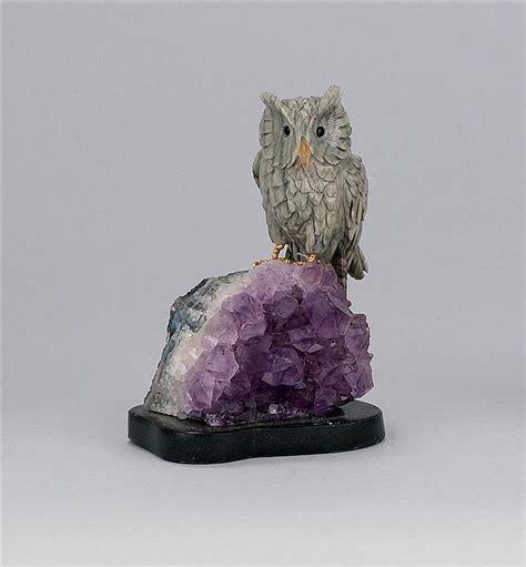 Lot Agate And Amethyst Owl Carving Attributed To Peter Muller With