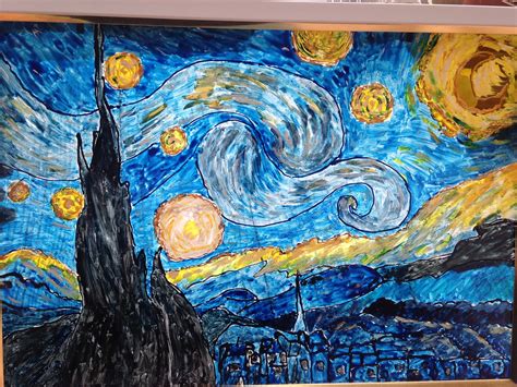 The Starry Night By Vincent Van Gogh Reproduction Stained Etsy