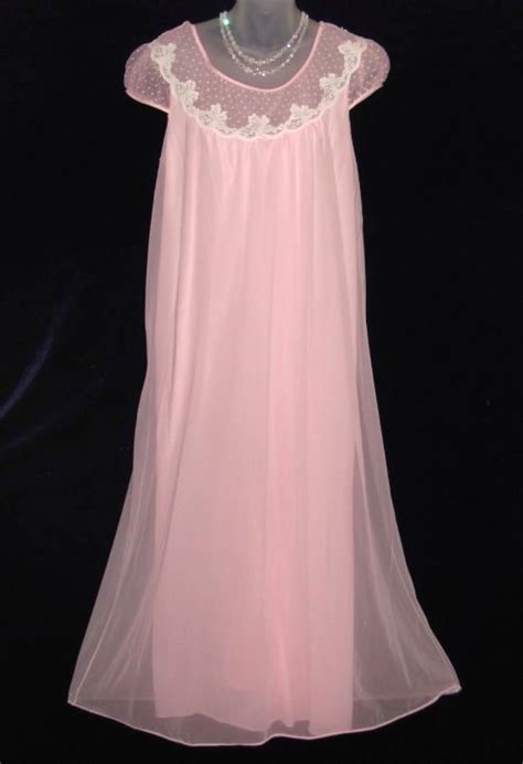 french maid pink chiffon lace nightgown at classy option vintage flowing chiffon
