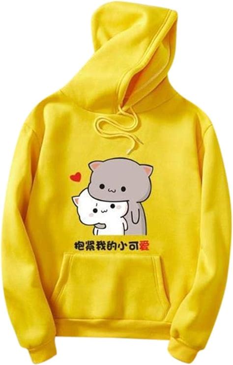 Hooded Women Cat Printing Cute Hooded Pullover Round Neck Pocket Kawaii