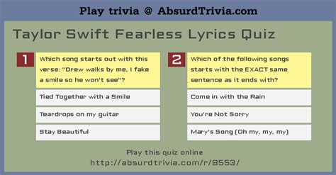 Today, she's officially launched the campaign on good morning america: Taylor Swift Fearless Lyrics Quiz