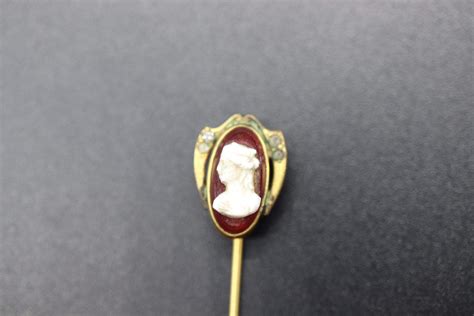Antique Golden Shield Cameo Stick Pin