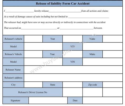 Download Car Accident Waiver And Release Of Liability Form Template