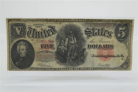 Sold Price 1907 Us 5 Dollar Bill Andrew Jackson Woodchoppe