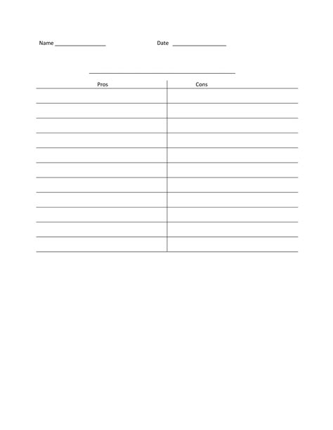 Printable Pros And Cons Template Free Printable Templates
