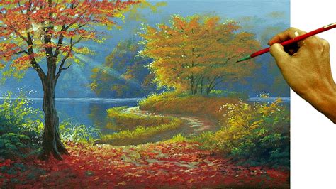 Acrylic Painting Tutorial On How To Paint Autumn Morning In Lake Youtube