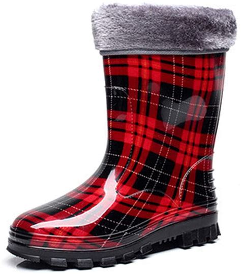 Hhyhome Womens Wellies Rain Boots Warm Fleece Lined Wellington Boots Removable Lining Winter