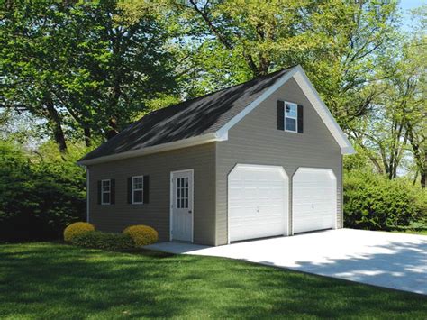 The best selection of garage plans online. 24x24 Vinyl Custom Garage with upstairs attic truss ...