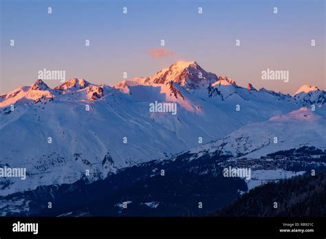 Sunset Light On Mont Blanc In Savoie France The Highest Mountain In