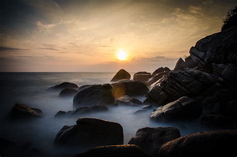 Photography Landscape Sea Water Coast Rock Sunset Wallpaper
